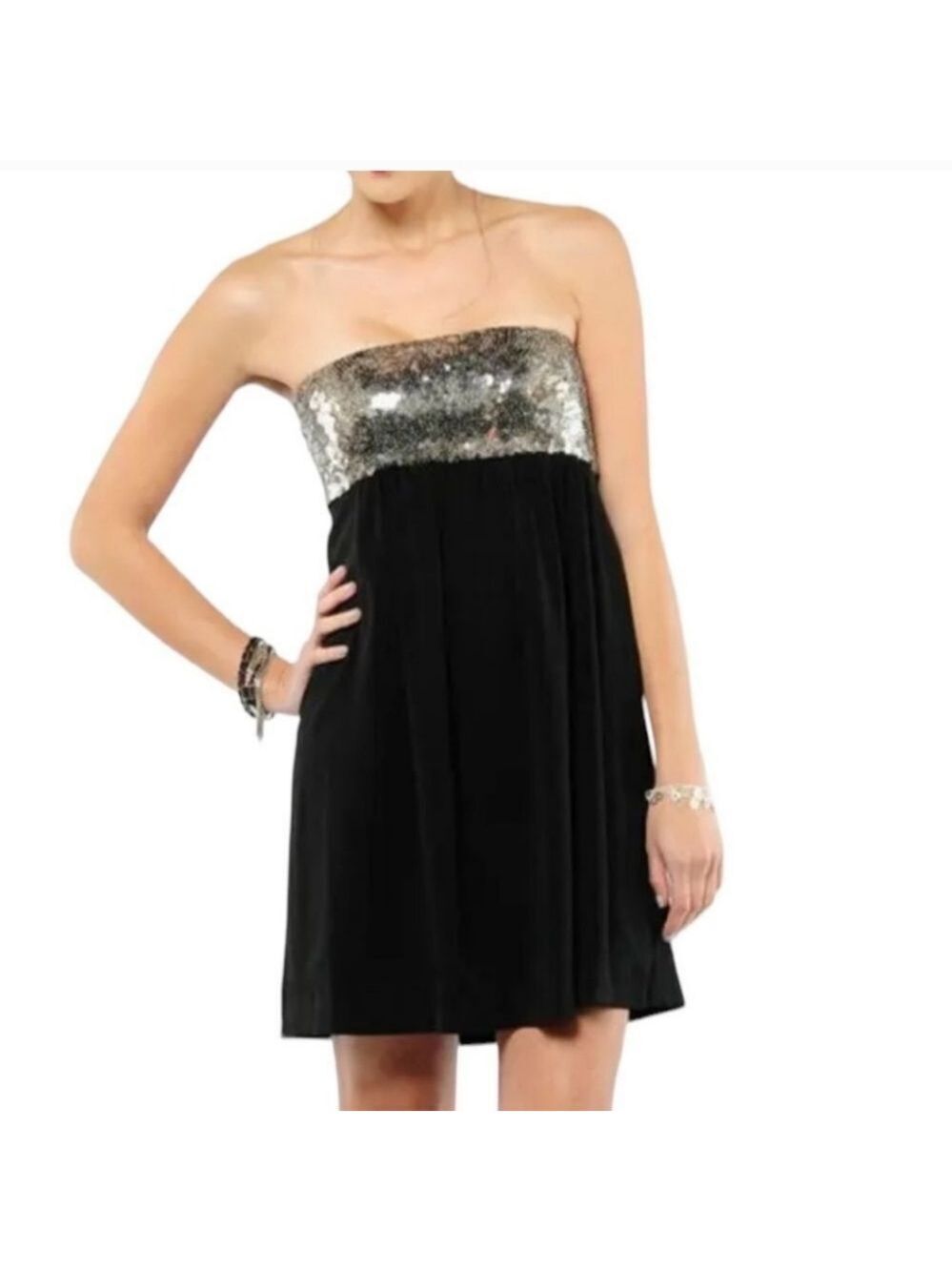 THEORY | Lensley dress strapless sequins black Wool Silk sz 2
